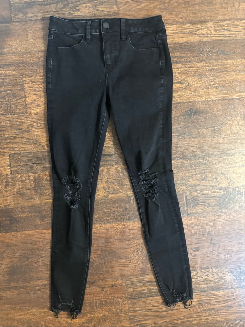 American Eagle Outfitters Black Skinny Distressed Jeans High Rise Jegging 4 Long